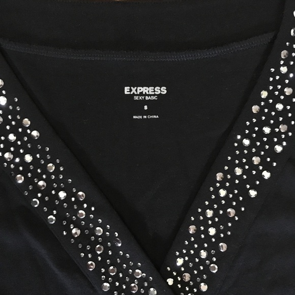 Express Rhinestone V-Neck Flowy Sleeve Top - Picture 3 of 5